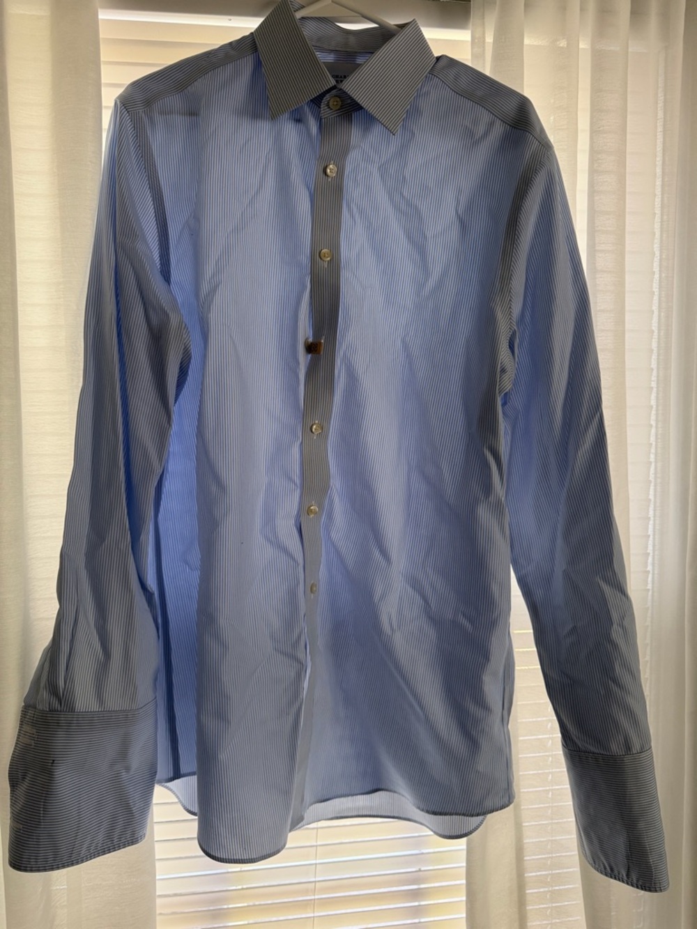 Charles Tyrwhitt Light Blue Pinstripe Dress Shirt with Dark Contrast Trim
